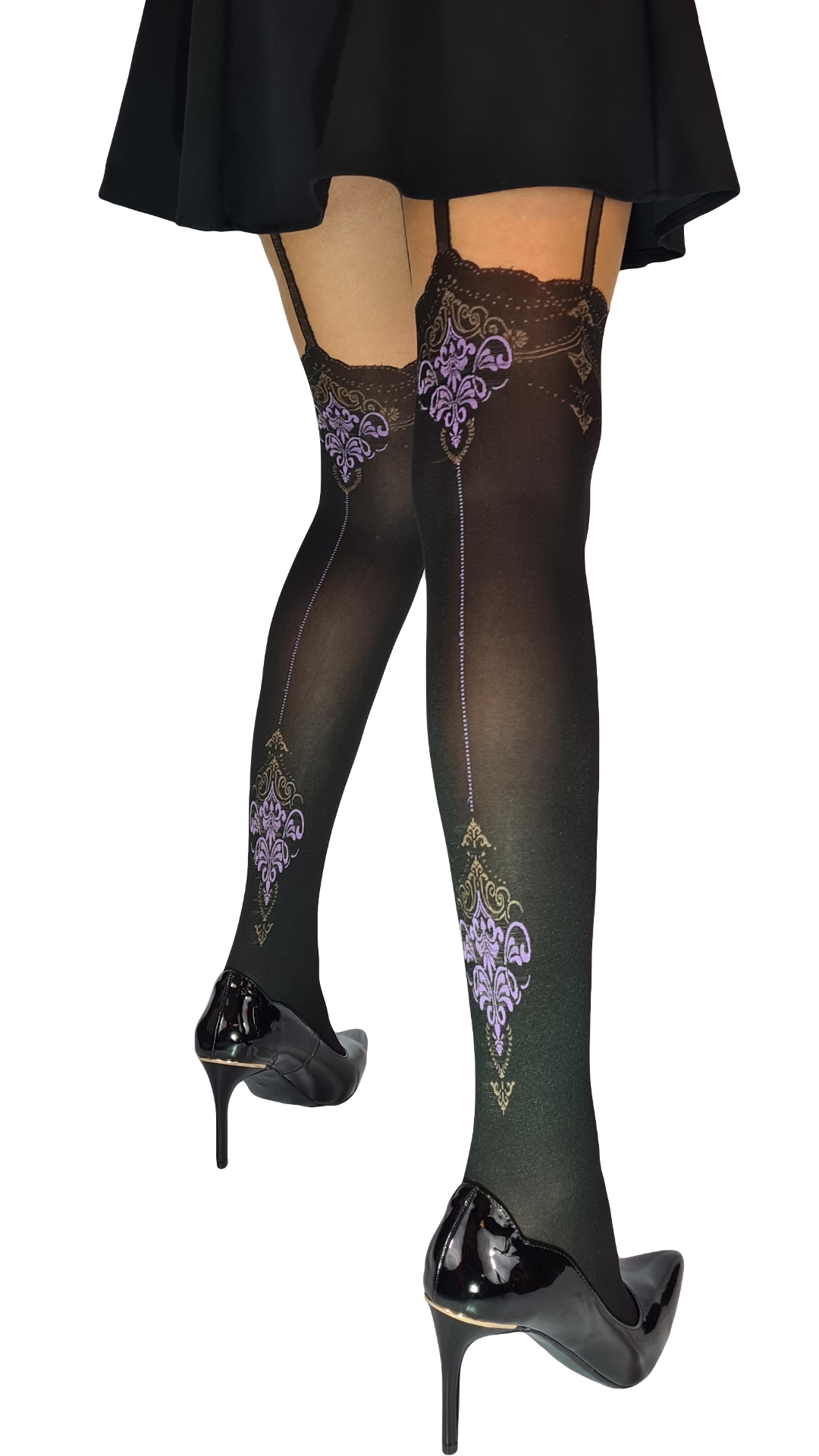 Collants Sexy Effet Bas Avec Jarretelles Noir Et Violet Ti Par Passion