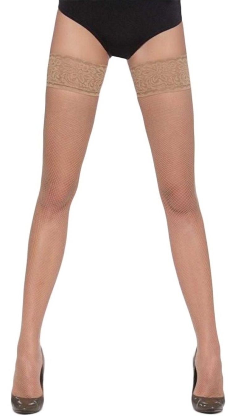 Bas Autofixants Résille Avec Dentelle, 3, Gris